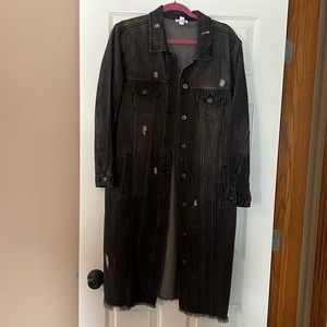 Tribal long black jean coat with tags